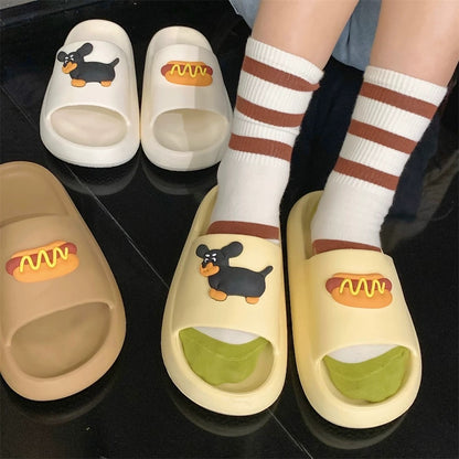 Cute Dachshund Thick-Soled Couple Slippers