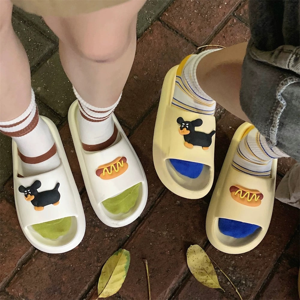 Cute Dachshund Thick-Soled Couple Slippers