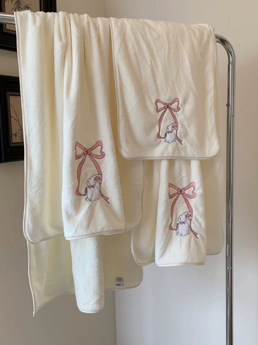 Bunny Bow Towel and Bath Towel 3-Piece Set