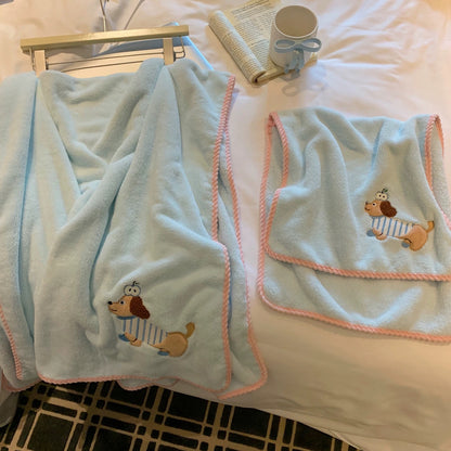 Peaceful Puppy Coral Fleece Bath Towel 3-Piece Set