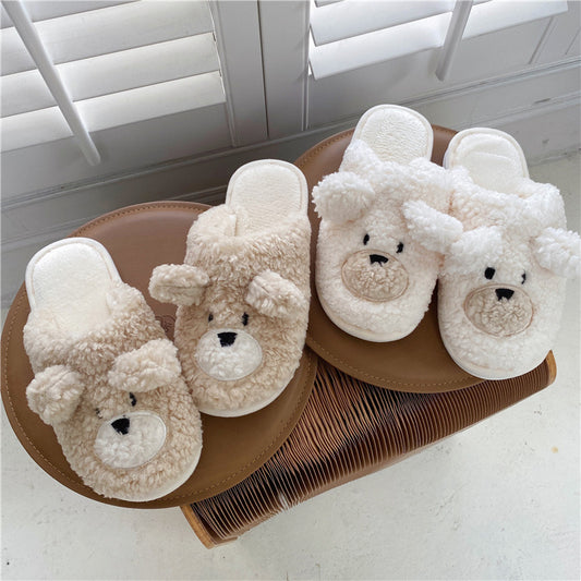 Cute Teddy Bear Plush Home Slippers for Woman