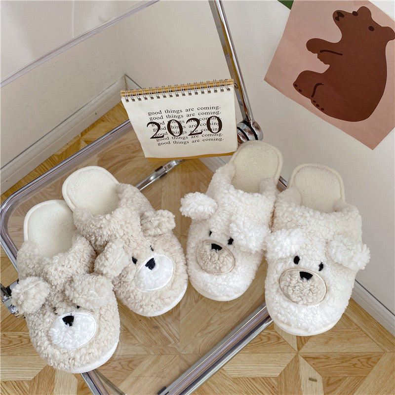 Cute Teddy Bear Plush Home Slippers for Woman