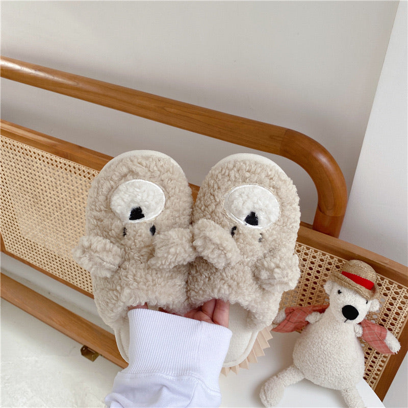 Cute Teddy Bear Plush Home Slippers for Woman