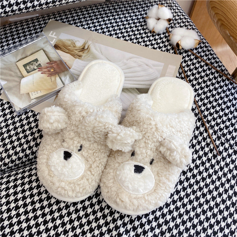 Cute Teddy Bear Plush Home Slippers for Woman