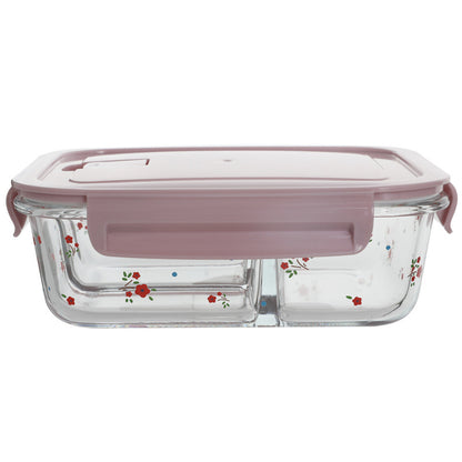 Floral 3-Compartment Glass Food Container