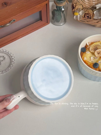 French Blue & White Ceramic Handle Bowl (GOOD LIFE Embossed Design)
