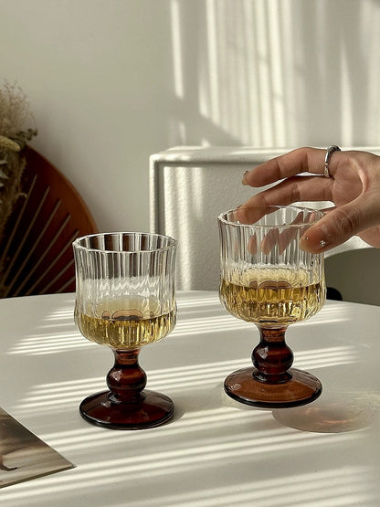 Vintage Glass Wine Goblets with Unique Atmosphere