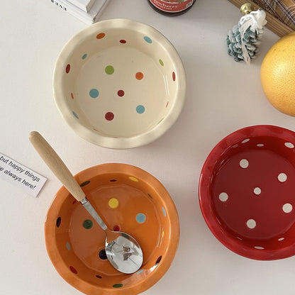 Polka Dot Ceramic Bowl with Scalloped Edges