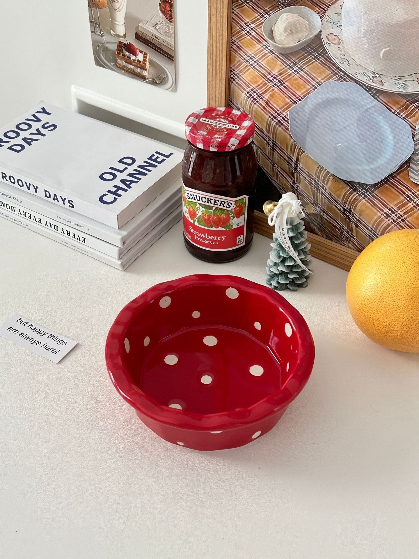 Polka Dot Ceramic Bowl with Scalloped Edges