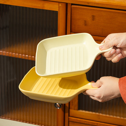 Cream Color Ceramic Single Handle Square Plate