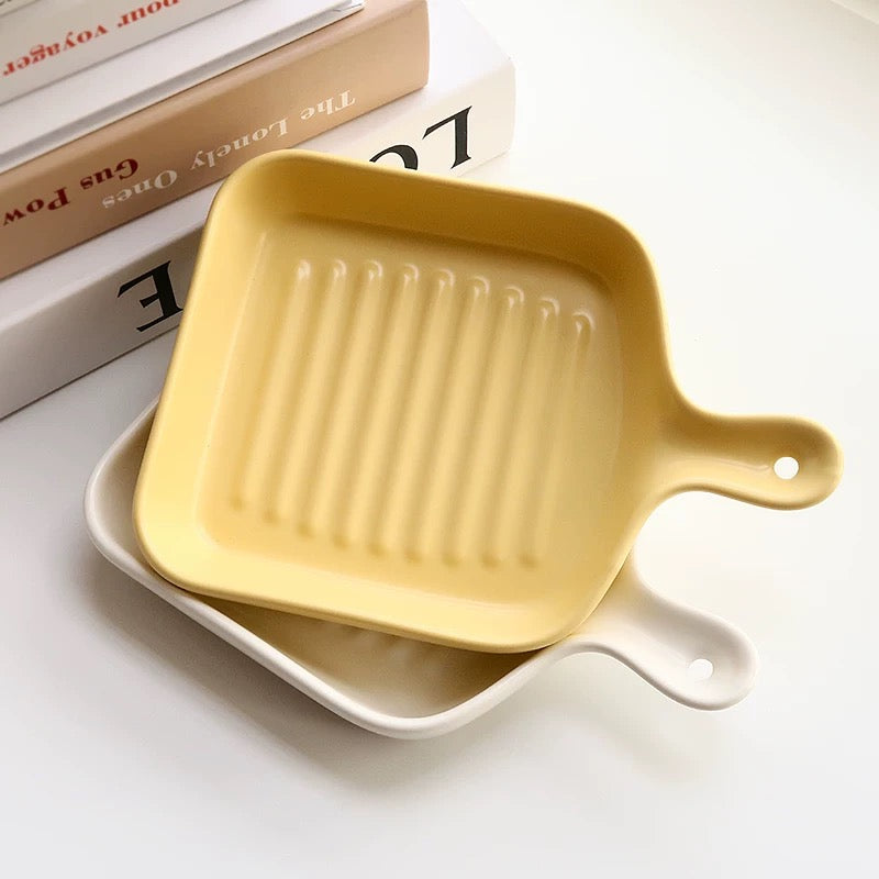 Cream Color Ceramic Single Handle Square Plate