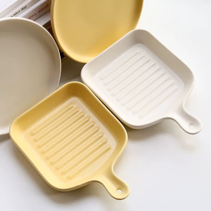 Cream Color Ceramic Single Handle Square Plate