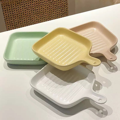 Cream Color Ceramic Single Handle Square Plate