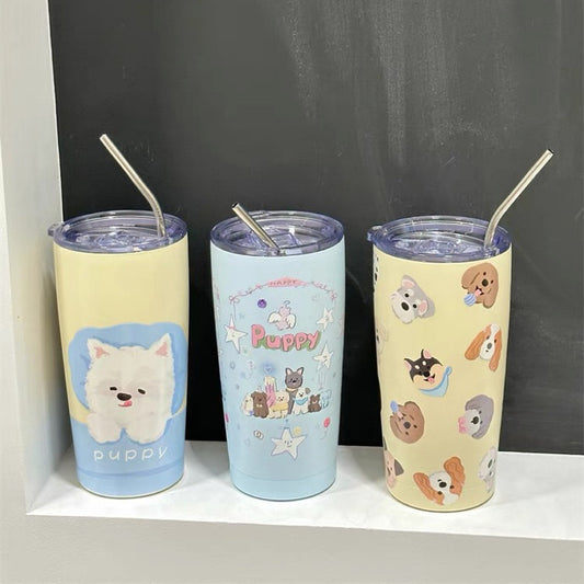 Korean Style Cartoon Portable Straw Thermos