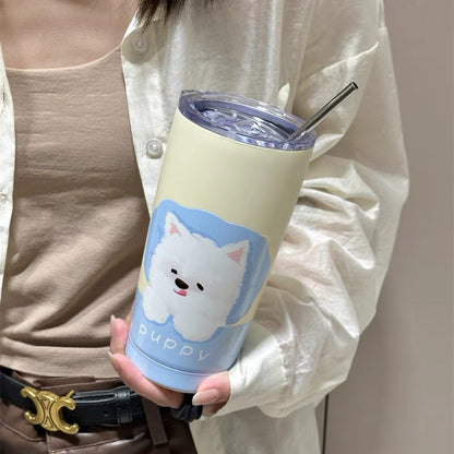 Korean Style Cartoon Portable Straw Thermos