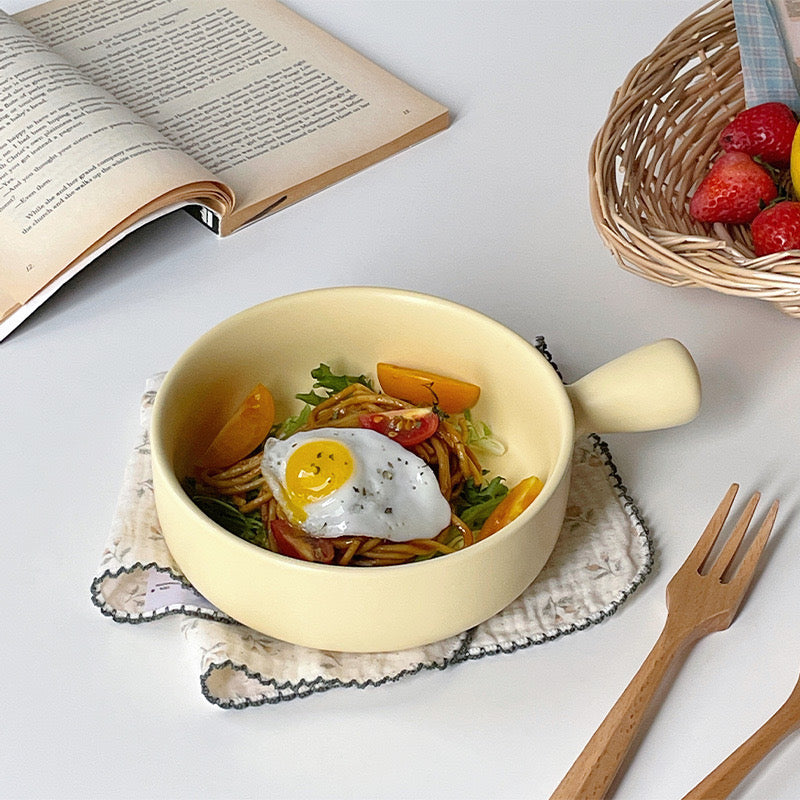 Simple Yellow Ceramic Bowl with Handle