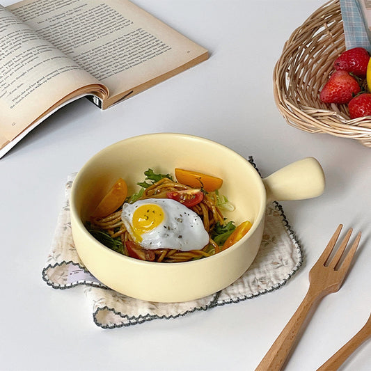 Simple Yellow Ceramic Bowl with Handle