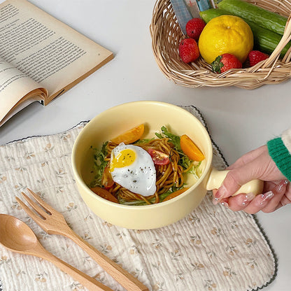 Simple Yellow Ceramic Bowl with Handle