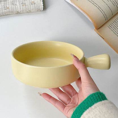 Simple Yellow Ceramic Bowl with Handle