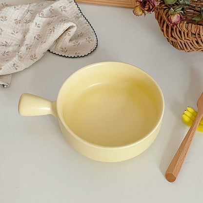 Simple Yellow Ceramic Bowl with Handle