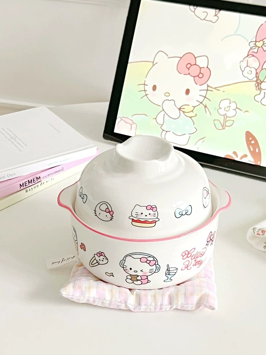 Hello Kitty Ceramic Ramen Bowl With A Lid