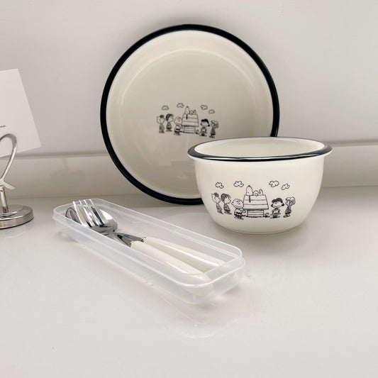 Korean-style Snoopy Ceramic Bowl and Plate Set