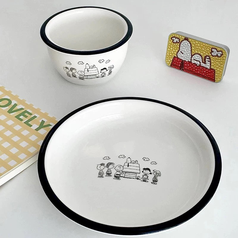 Korean-style Snoopy Ceramic Bowl and Plate Set