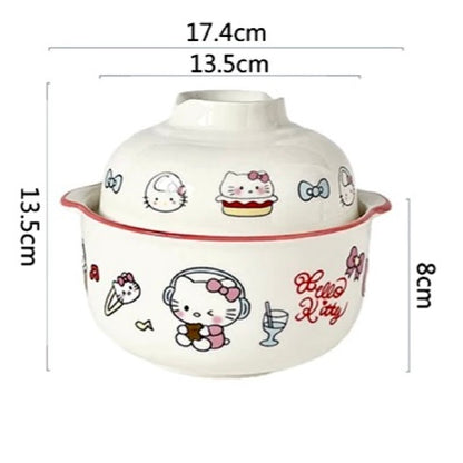 Hello Kitty Ceramic Ramen Bowl With A Lid