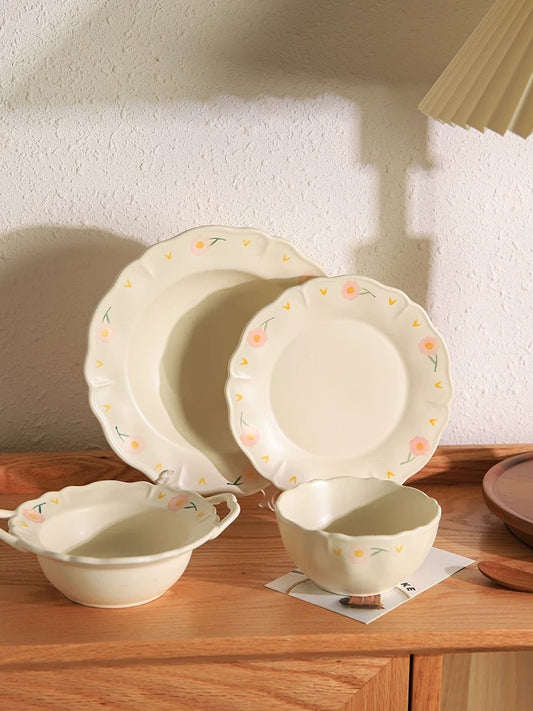 Peony White Ceramic Tableware Set (4 Pieces)