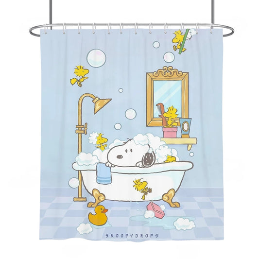 Snoopy Bubble Bath Cartoon Shower Curtain with Hooks