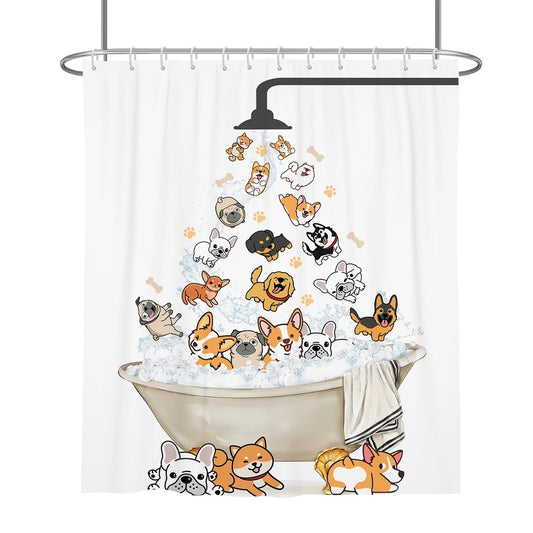 Multi-Dog Bubble Bath Shower Curtain With Hooks