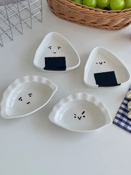 Cute Expression Dumpling/Rice Ball Shaped Ceramic Sauce Dish Set of 2