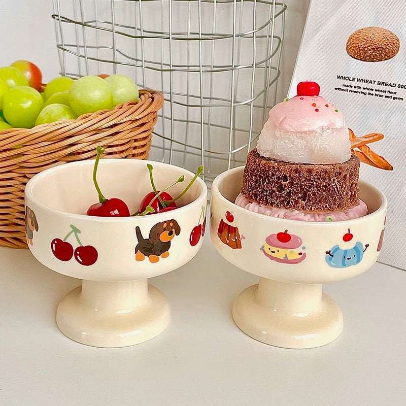 Creamy-style Cute Cartoon Ceramic Pedestal Cup