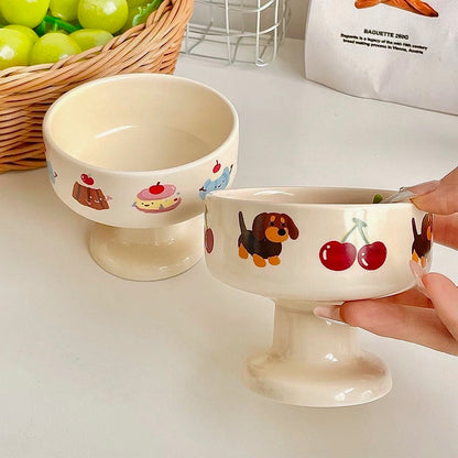 Creamy-style Cute Cartoon Ceramic Pedestal Cup