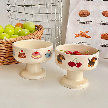 Creamy-style Cute Cartoon Ceramic Pedestal Cup