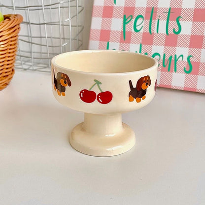 Creamy-style Cute Cartoon Ceramic Pedestal Cup