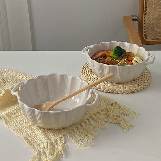 Petal Double-Handled Ceramic Soup Bowl