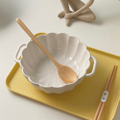 Petal Double-Handled Ceramic Soup Bowl