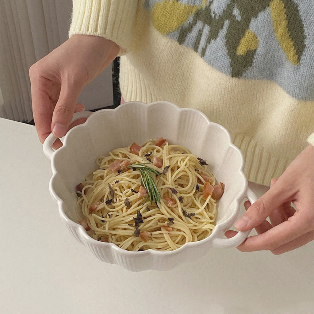 Petal Double-Handled Ceramic Soup Bowl