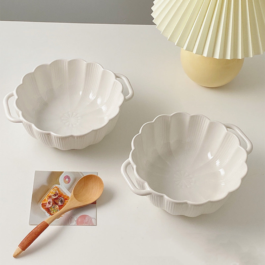 Petal Double-Handled Ceramic Soup Bowl