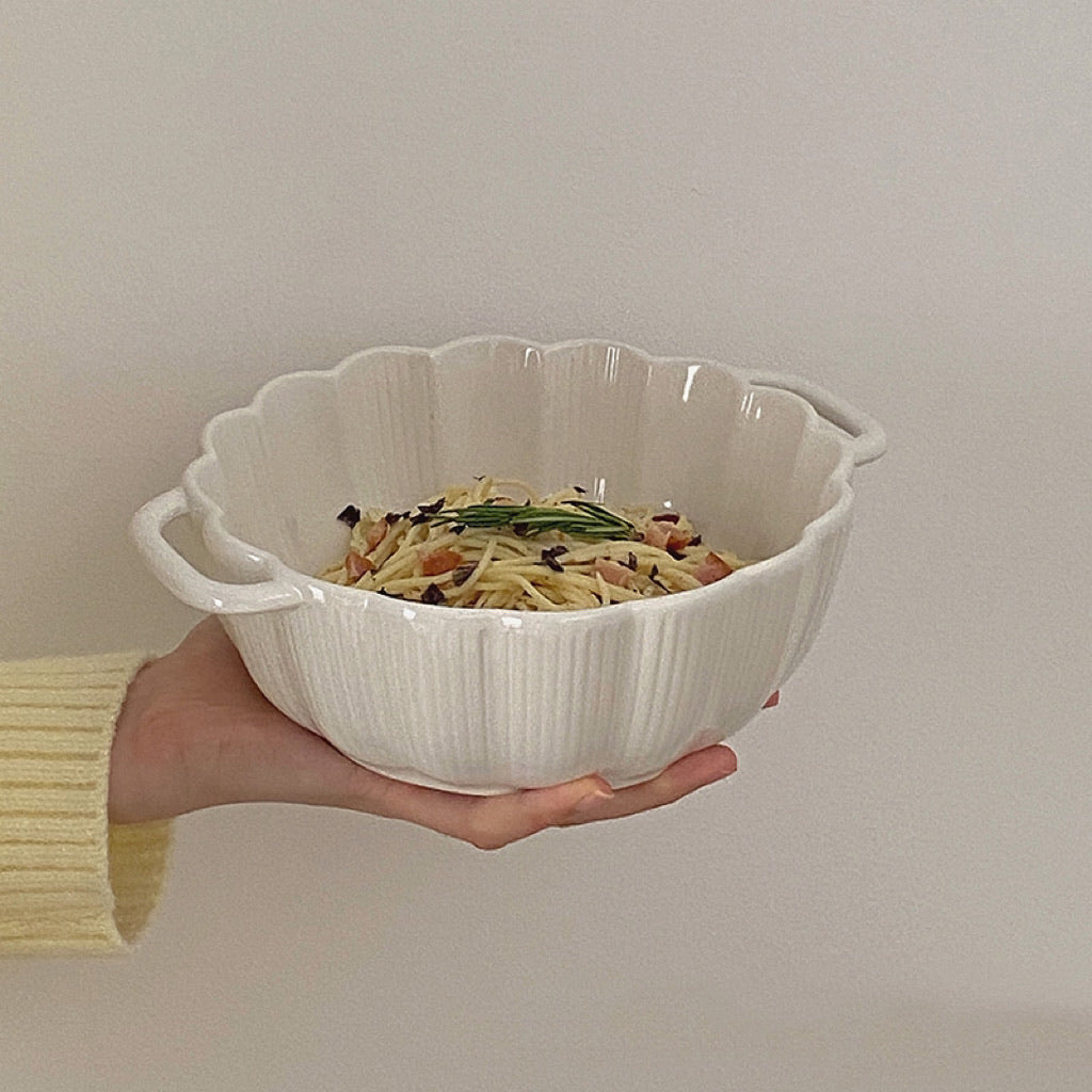 Petal Double-Handled Ceramic Soup Bowl