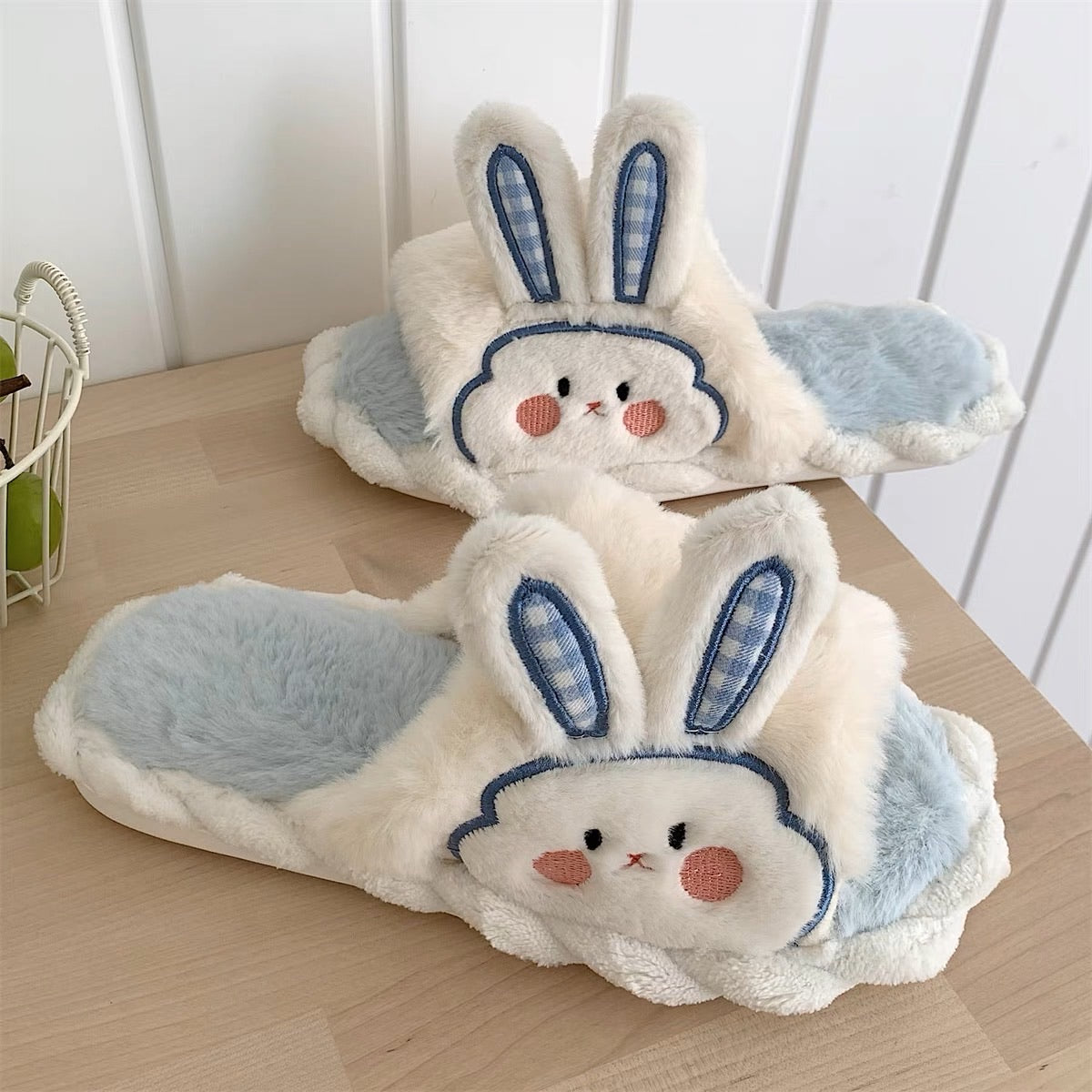 Cute Blue Bunny Ear Cotton Home Slippers for Woman