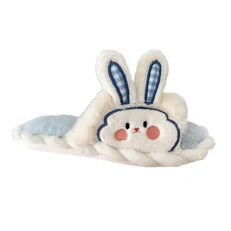 Cute Blue Bunny Ear Cotton Home Slippers for Woman