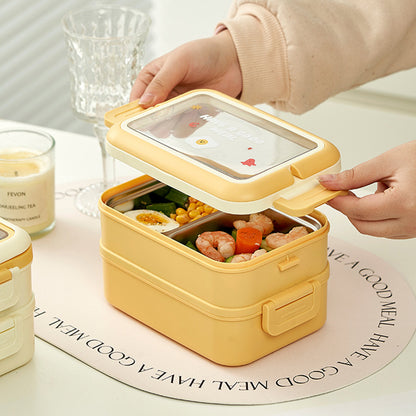 Yellow Double-layer Lunch Box (with handle)