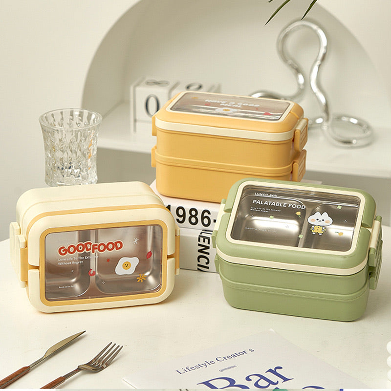 Yellow Double-layer Lunch Box (with handle)