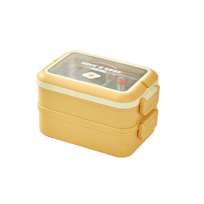 Yellow Double-layer Lunch Box (with handle)