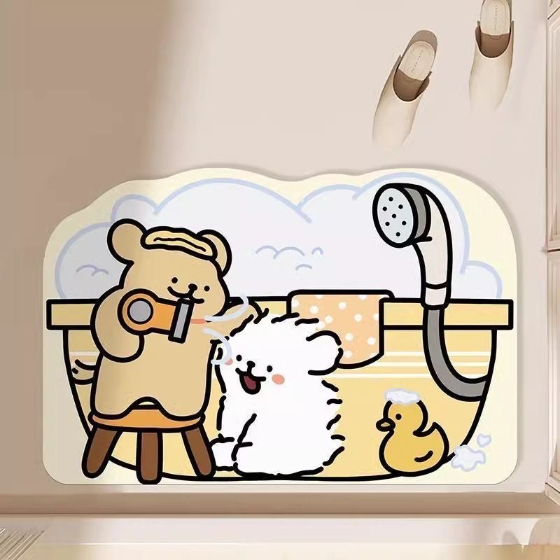 Hair Drying Doodle Dog Diatomaceous Earth Bath Mat