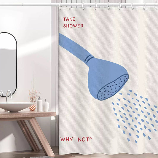 Creative Showerhead Design Shower Curtain With Hooks