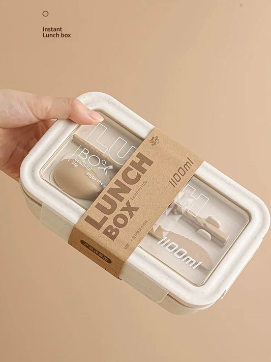 Rectangle White Color Eco-friendly Lunch Box (with chopsticks & spoon)