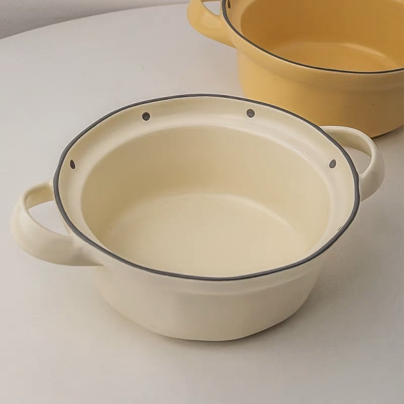 Polka Dot Print  Dual-handle Soup Bowl